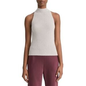 Vince Metallic Alpaca Mock Neck Tank Birch Stone Medium NWT $295